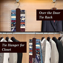 2 Pack Wooden Tie Rack Closet Organizer 360° Swivel Hanger