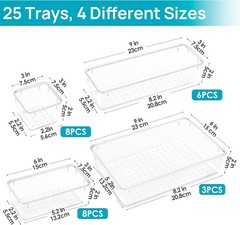 Clear Plastic Organizer Trays – 25-Piece Set in Four Sizes for Easy Living
