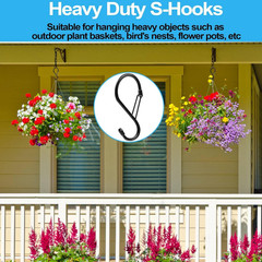S Hooks for Hanging Plants, 4 Inch Large Heavy Duty S Hooks with Safety Buckle &