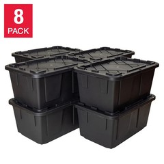 8-Pack, 27 Gallon Plastic Storage Container Bin, Heavy Duty, Lids, Greenmade NEW