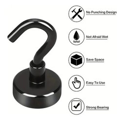 6 Pack 110 Lbs Magnetic Hooks Heavy Duty, Neodymium Magnet Hooks, Strong Black M