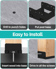 6 PCS 6×6 Black Galvanized Post Base Steel Inter 5.5×5.5 Wood to Concrete Adjust