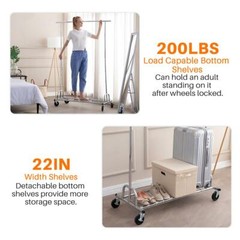 3 in 1 450lbs Collapsible Rolling Heavy Duty Clothing Garment Rack with Shelves