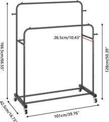 Double Rods Garment Rack with Wheels, Clothing Rack for Hanging Clothes,4 Hoo…