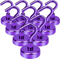 Magnetic Hooks, Heavy Duty Neodymium Magnet, 30Lbs Capacity, 10 Pack, Purple