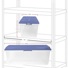 2 Pack Hefty HI-RISE 113 Qt Large Storage Bins Clear Plastic Latching Lid