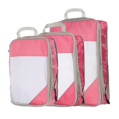 3pcs Suitcases Compression Packing Cube Travel Luggage Organizers Bag Pink