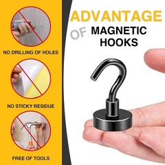 Industrial-Grade Black Magnetic Hooks 50 LB – Rust Resistant Neodymium 20 Pack