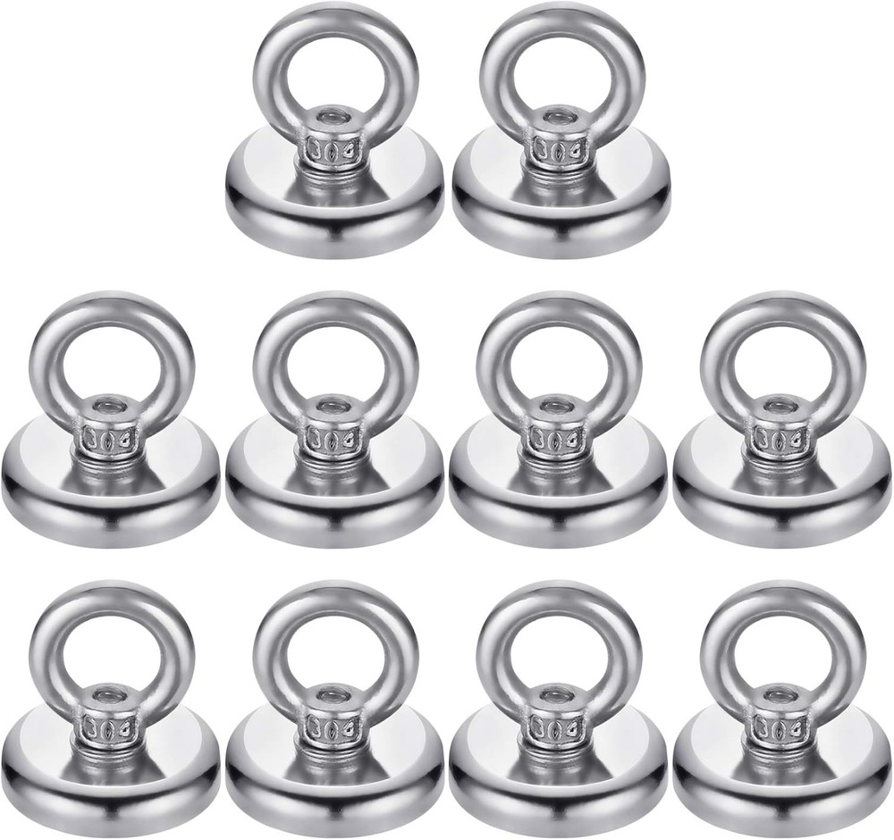 10 Pack Heavy Duty Magnets, Silver Strong Magnetic Hooks with Countersunk Hole E