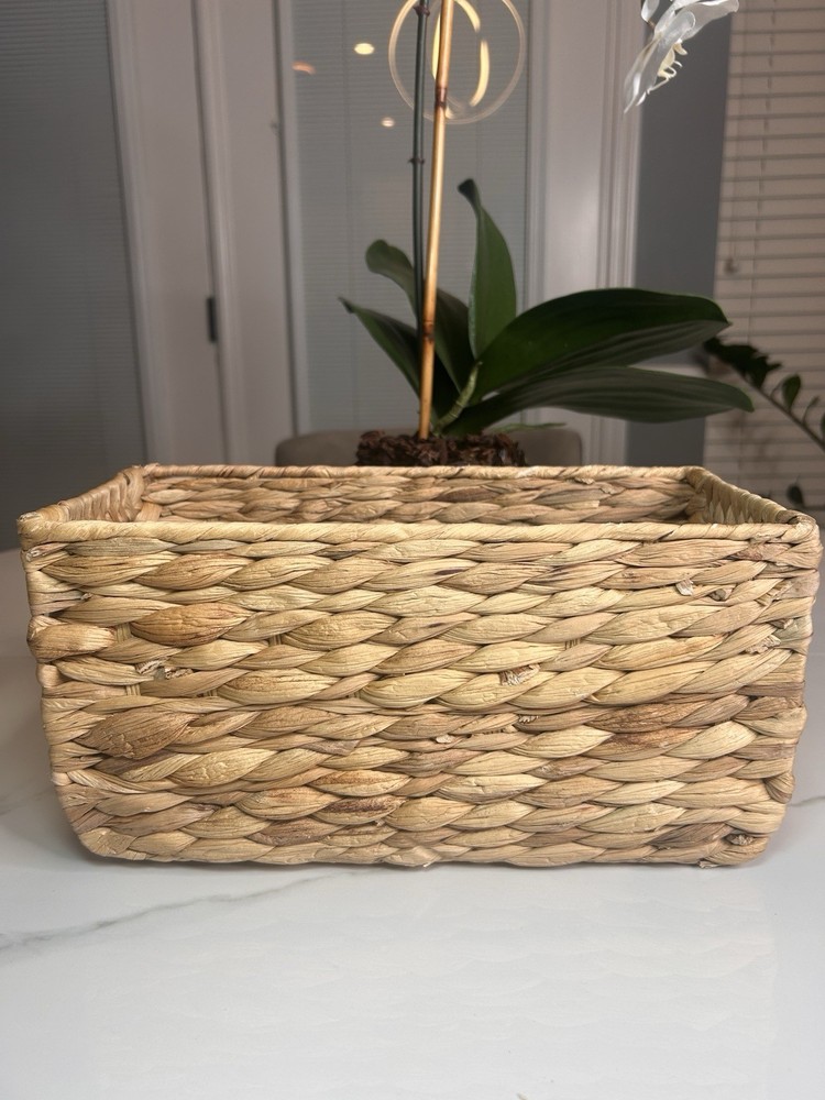 Basket Box Woven Natural Water Hyacinth Rectangular With Handle, Small