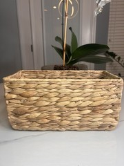Basket Box Woven Natural Water Hyacinth Rectangular With Handle, Small