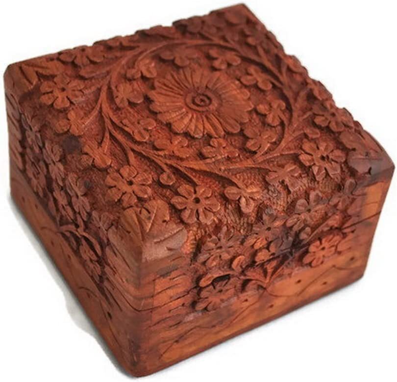 Unique Artisan Traditional Hand Carved Rosewood Jewelry Box Novelty Gift Item