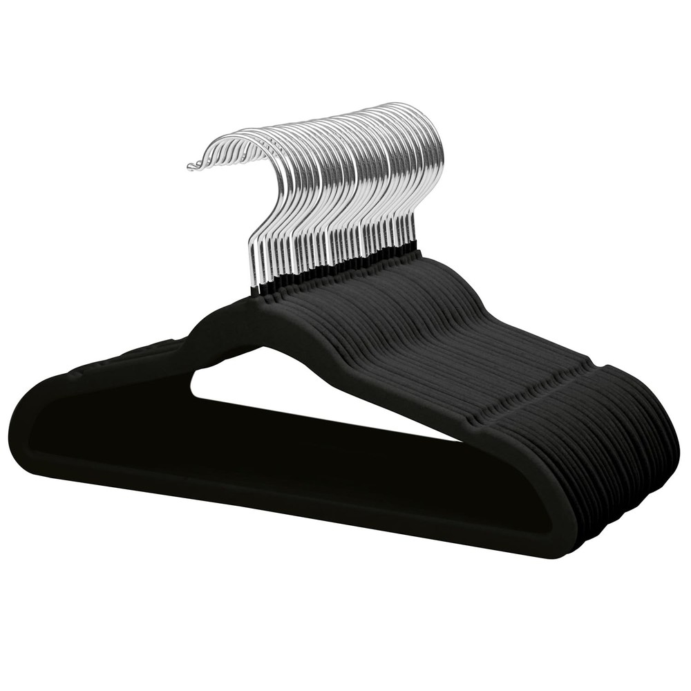 32 PCS 14 Inch Kids Velvet Hangers Closet NonSlip Felt Toddler Black Youth
