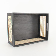 Stylish Black Wooden Rattan Basket for Organizing – 14.96″x11.02″x6.30