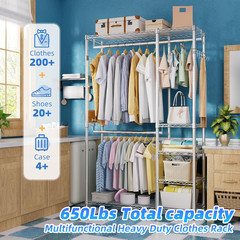Heavy Duty Clothing Rack Loads 450 LBS, Garment Racks with Adjustable Shelves fo