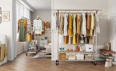 Heavy Duty Clothing Clothes Rack for Hanging, Rolling Double Rod Garment Rack