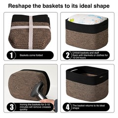 4 PCS Storage Baskets Shelves Woven Cotton Rope 12.5×9.1×7.9 Inch Black Jute