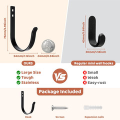 Wall Hooks for Hanging, Large Coat Hooks Wall Mount, Heavy Duty Screw in Metal H