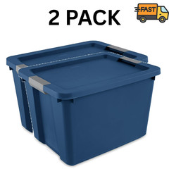 2 Pack 20 Gallon Storage Bin Plastic Container w Latch Lid Blue Heavy Duty