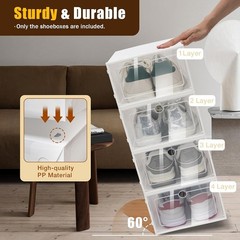 12 pcs Foldable Plastic Transparent Shoe Box Storage Clear Organizer Stackable
