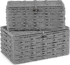 Storage Basket with Lid, Decorative Bins for Organize, Set of 2 Grey | Paper Rop