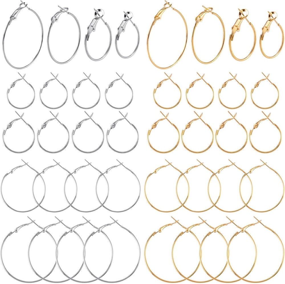 32 Pcs Hoop Earrings Finding, Hypoallergenic Alloy Round Earring Hoops Silver