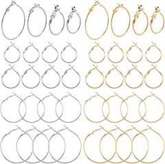 32 Pcs Hoop Earrings Finding, Hypoallergenic Alloy Round Earring Hoops Silver