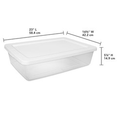Sterilite 28 Quart Small Bin Clear Plastic Storage with White Snap-On Lid