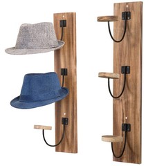 MyGift 2 Pcs Hat Rack Wall Mount, Cowboy Medium, Light Burnt Wood