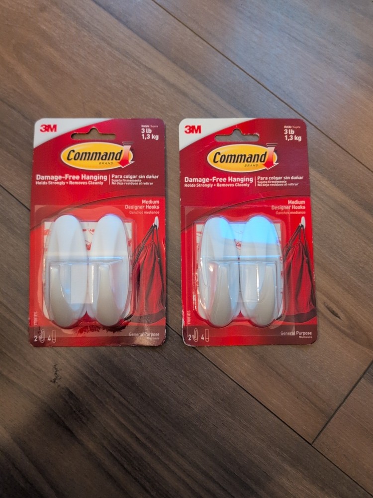 3M Command 2 Medium Designer HOOKS 4 STRIPS Multi-Use White 17081 – 2 Packs