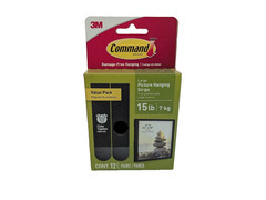 3M Command Strips – Large Picture 15lb Black – 5 boxes, 12 pairs per box