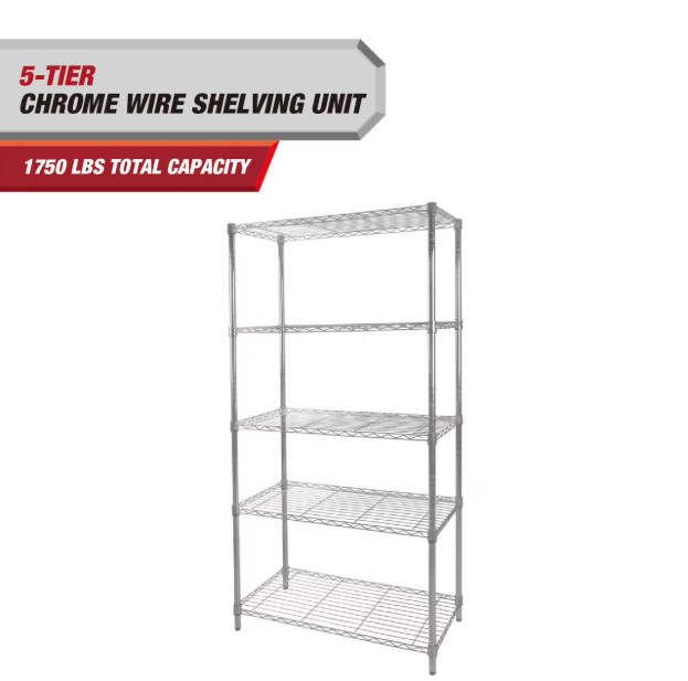 Hyper Tough 5-Tier Wire Shelving Unit, 36 x 16 x 72 in, 1750 lb Capacity, Chrome