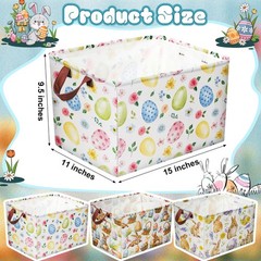 3 PCS Large Easter Baskets 15x11x9.5 Inch Empty Storage Bin Folding Bunny