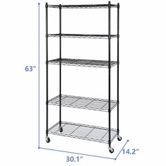 5 Tier Wire Shelves Rack Storage Unit Large Space Rolling with 4 Wheels Casters