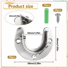 20 Pack Closet Pole Sockets Stainless Steel 1-1/4 Inch Metal Closet Rod Holde…