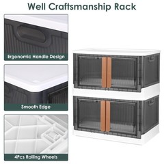 2Pcs 32L Foldable Storage Bins w/ Lid Collapsible Stackable Closet Organizer