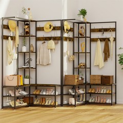 6-in-1 Entryway Hall Tree with Bench and Shoe Storage Shelves Vintage Coat Rack