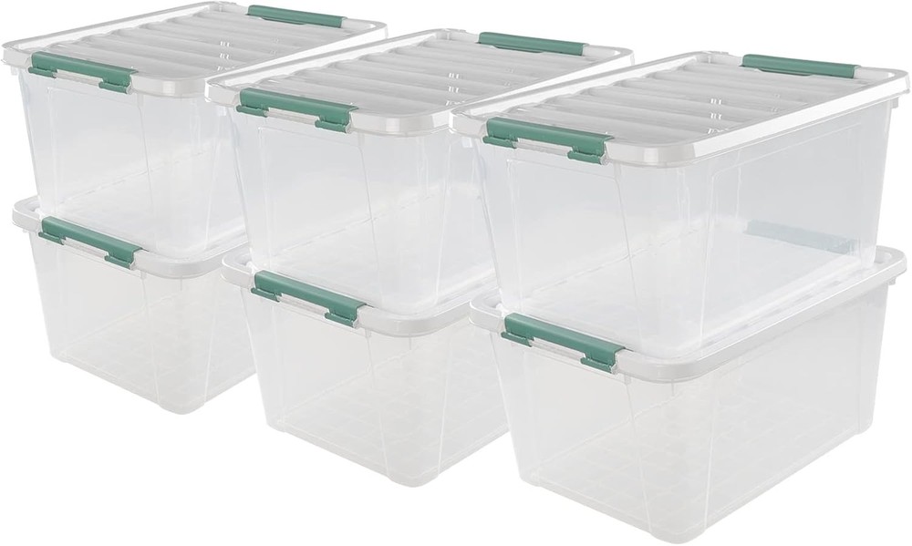 6-pack 36 Quarts Storage Boxes, Plastic Clear Latching Box Bins with Lids