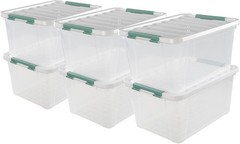 6-pack 36 Quarts Storage Boxes, Plastic Clear Latching Box Bins with Lids