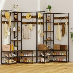 Coat Rack Hall Tree with Bench Entryway Corner Coat Stand 6 in 1 Large Organizer