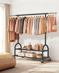 Heavy Duty Adjustable Clothes Rack – 556 LBS Capacity, Portable Rolling Garment