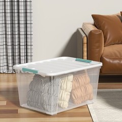 Idotry 85 Qt Clear Plastic Stackable Latching Storage Box w/ Lid & Wheels 4 Pack