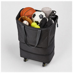 Collapsible Rolling Storage Bag Gray Black Wheels New 22×16.5