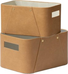 Storage Baskets Organizing 2 Pack Storage Cube Boxes Luxury Brown Vegan Leather