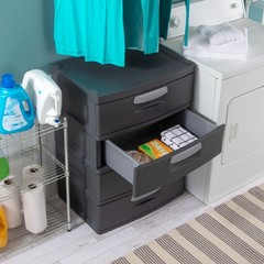 Sterilite 4-Drawer Storage Unit Durable Plastic for Garage, Basement – Dark Gray