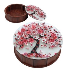 5D Diamond Painting Snack Storage Box – Cherry Blossom Tree Design Round Wood…