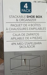 Shoe Box Storage Organizer, Stackable, Clear 4 Pack, New, Damaged Open Box