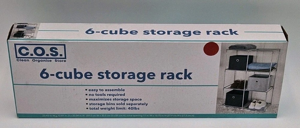 C.O.S. Clean Organize Store Brand 6 Cube Storage Rack No Tools Required NIB New