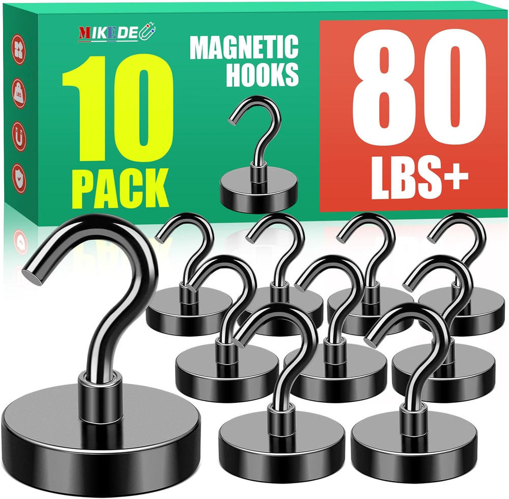 Black Magnetic Hooks, 80Lbs Heavy Duty Earth Magnets with Hooks for Cruise Cabin