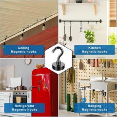 Mini Magnetic Hooks Black 12 Pack Small Magnet Strong 8Lbs for Refrigerator